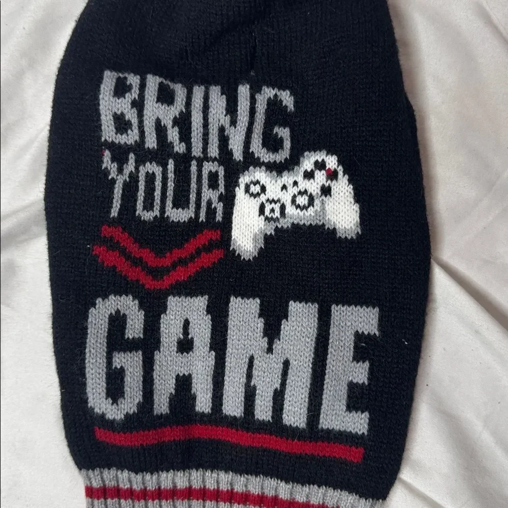 Black and Red Gaming Dog Sweater. Size XS.